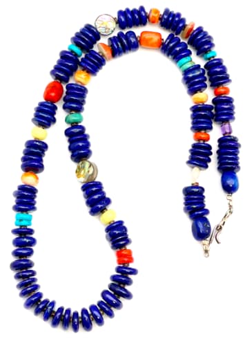 Navajo Lapis Sterling Beaded Heishi Necklace MultiColored Accent Native American (1 of 3)