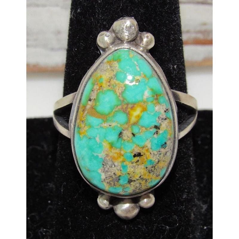 Navajo Sonoran Gold Turquoise Ring Sz 9 Sterling Silver Eli Skeets (1 of 7)
