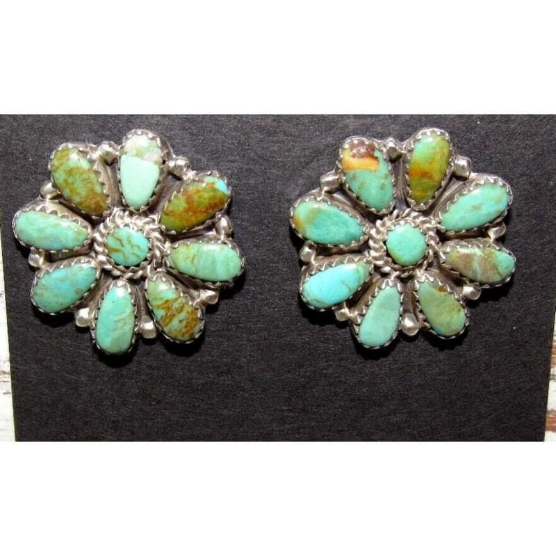 Navajo Turquoise Cluster Earrings Sterling Silver Native American Signed (1 of 4)
