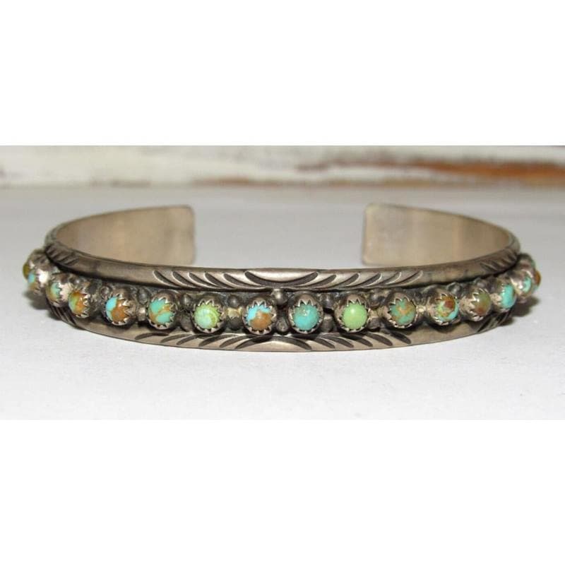 Navajo Royston Turquoise Stacker Cuff Bracelet Sterling Silver Scott Skeets: Stunning sterling silver and gorgeous Royston turquoise Native American Navajo stacker cuff bracelet by the Navajo artist Scott Skeets. Traditional hand etched design, accented with a gorgeous, Roysto