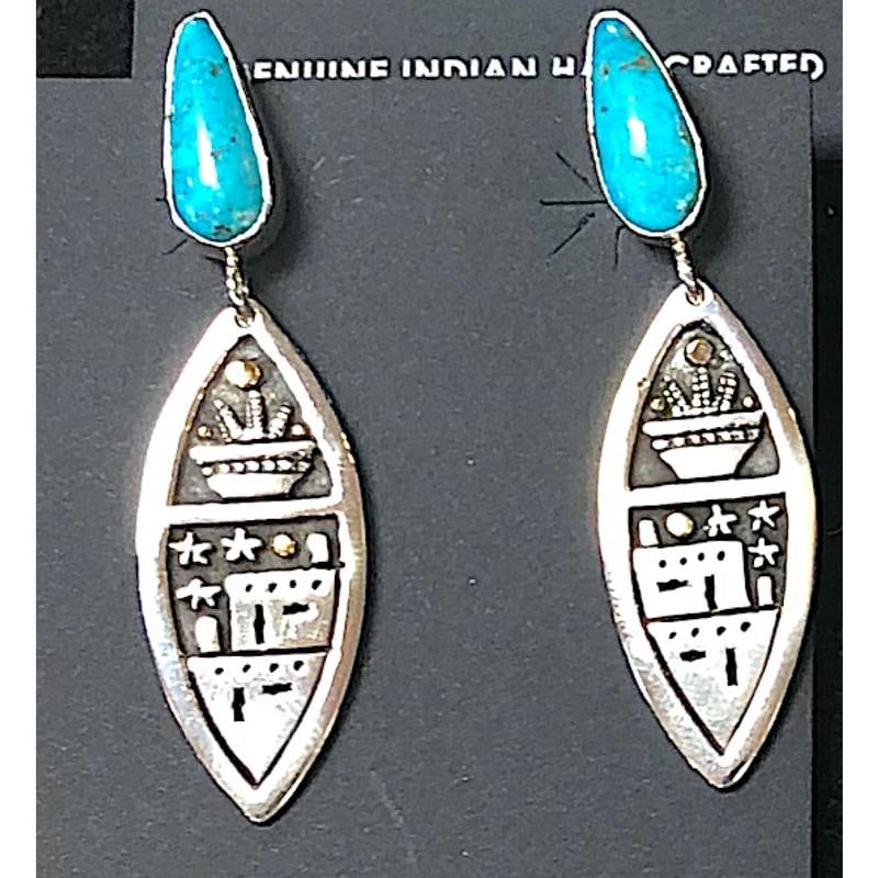 Native American Santo Domingo Pueblo Earrings Sterling Turquoise Joseph Coriz (1 of 3)
