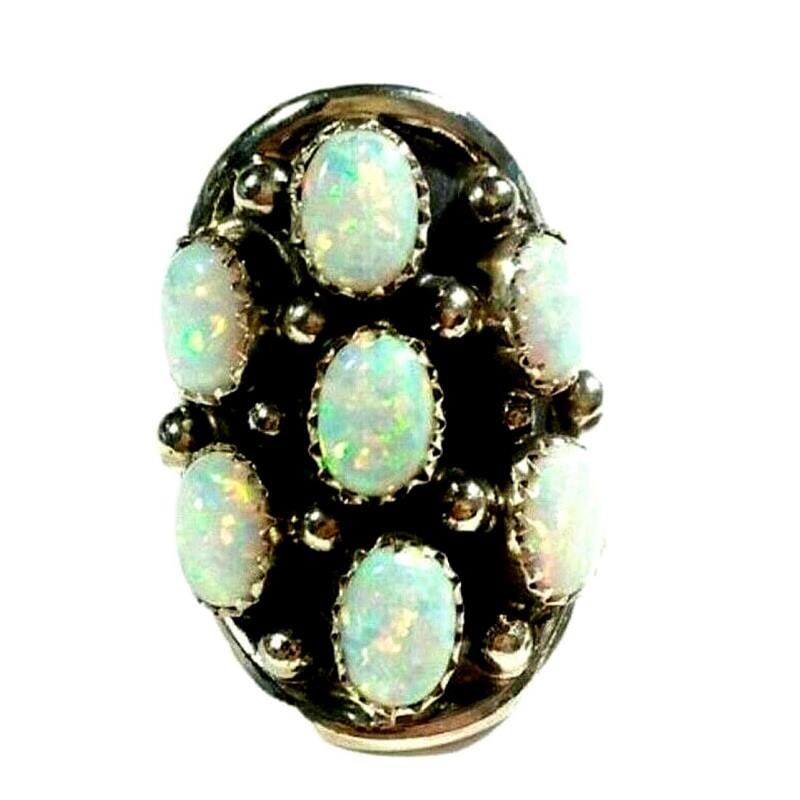 Navajo Opal Cluster Ring Size 8 Sterling Silver Signed Native American (1 of 4)