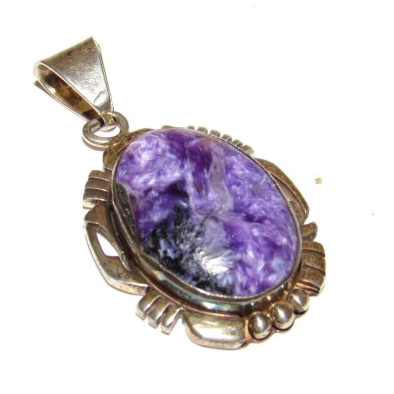VTG Navajo Purple Charoite Pendant Sterling Silver Signed Native American (1 of 3)