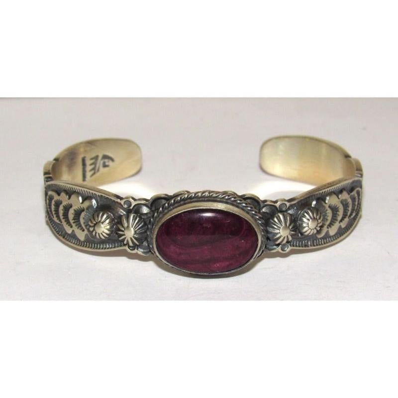 Navajo Purple Spiny Stacker Cuff Sterling Silver Ingot Bracelet Bennie Ramone (1 of 6)