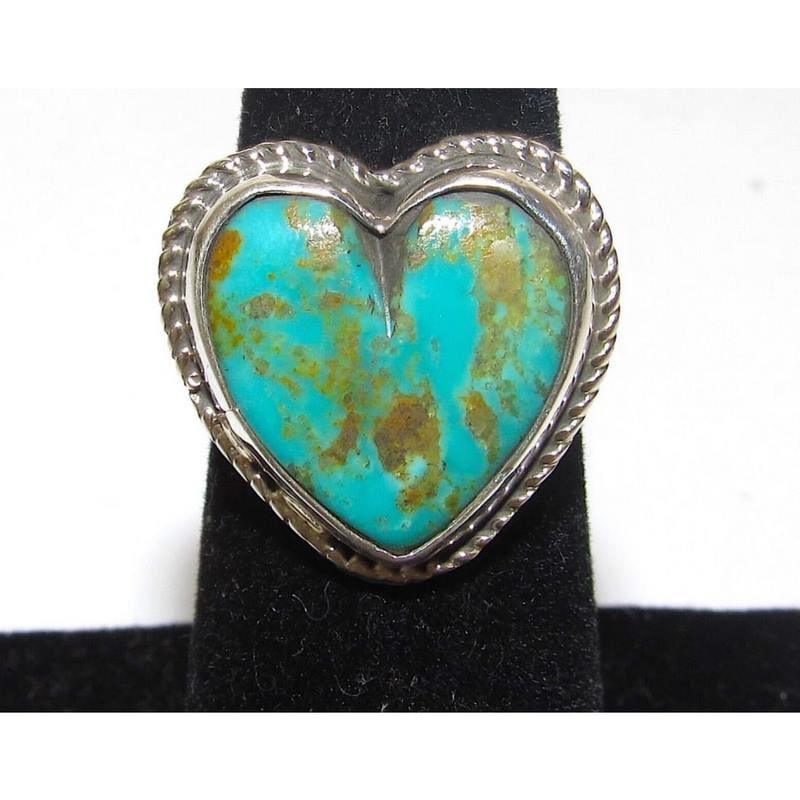 Navajo Royston Turquoise Heart Ring Sz 6 Sterling Silver Geraldine Jones (1 of 7)