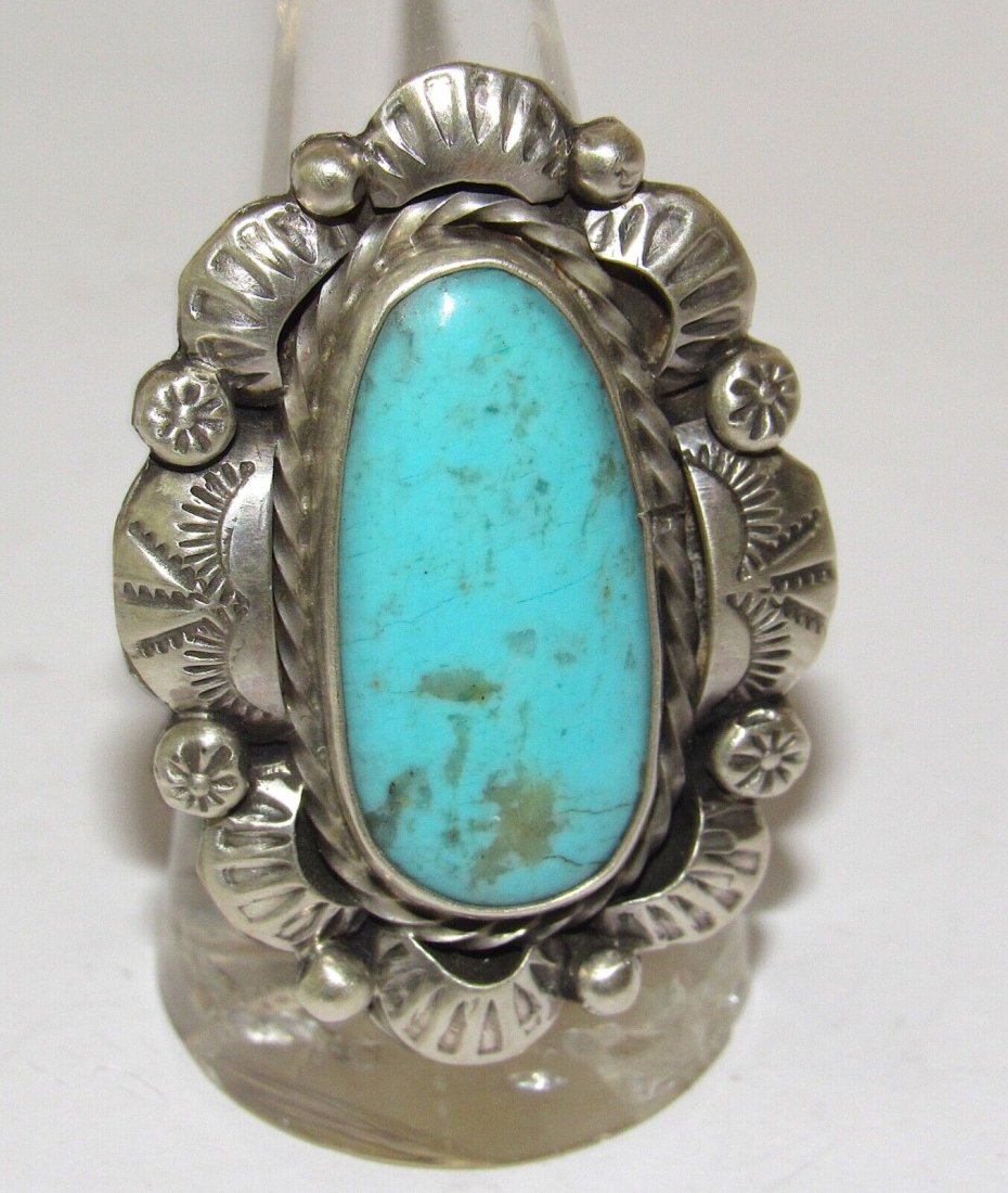 Navajo Dry Creek Turquoise Statement Ring Sz 9 Sterling Silver Signed Native (1 of 7)