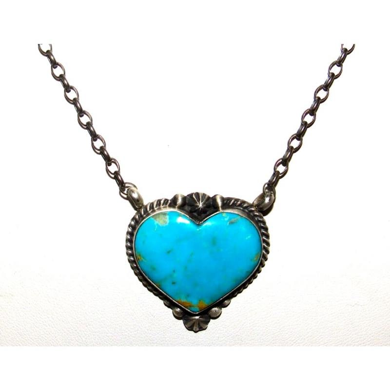 Navajo Royston Turquoise Heart Bar Necklace Sterling Native American Signed (1 of 6)