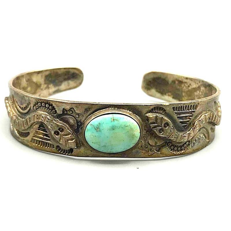 Old Pawn Navajo Turquoise Snakes Cuff Bracelet Ingot Sterling Silver Native (1 of 5)