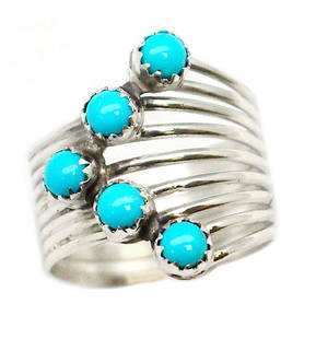 Zuni Snake Eye Turquoise Cluster Ring Size 9 Sterling Silver Native American: For your consideration is this stunning Zuni sterling silver and snake eye Sleeping Beauty mine turquoise cluster ring in size 9. Unique, contemporary design. Signed by the artist, stamped sterling. S