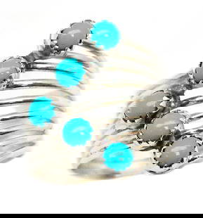 Zuni Snake Eye Turquoise Cluster Ring Size 7 Sterling Silver Native American: For your consideration is this stunning Zuni sterling silver and snake eye Sleeping Beauty mine turquoise cluster ring in size 7. Unique, contemporary design. Signed by the artist, stamped sterling. S