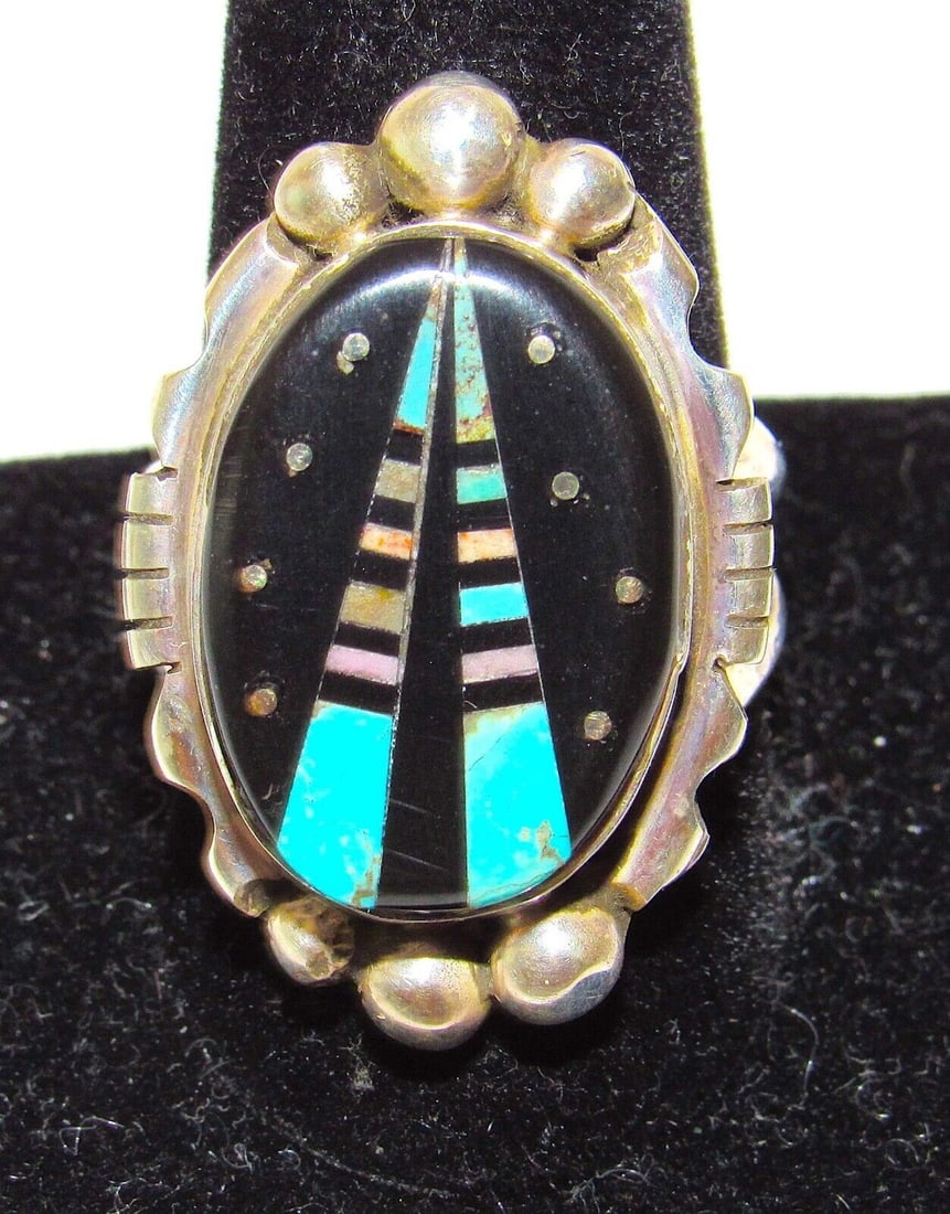 Navajo Ray Jack Turquoise Jet Inlay Galaxy Ring Size 11 Native Signed (1 of 5)