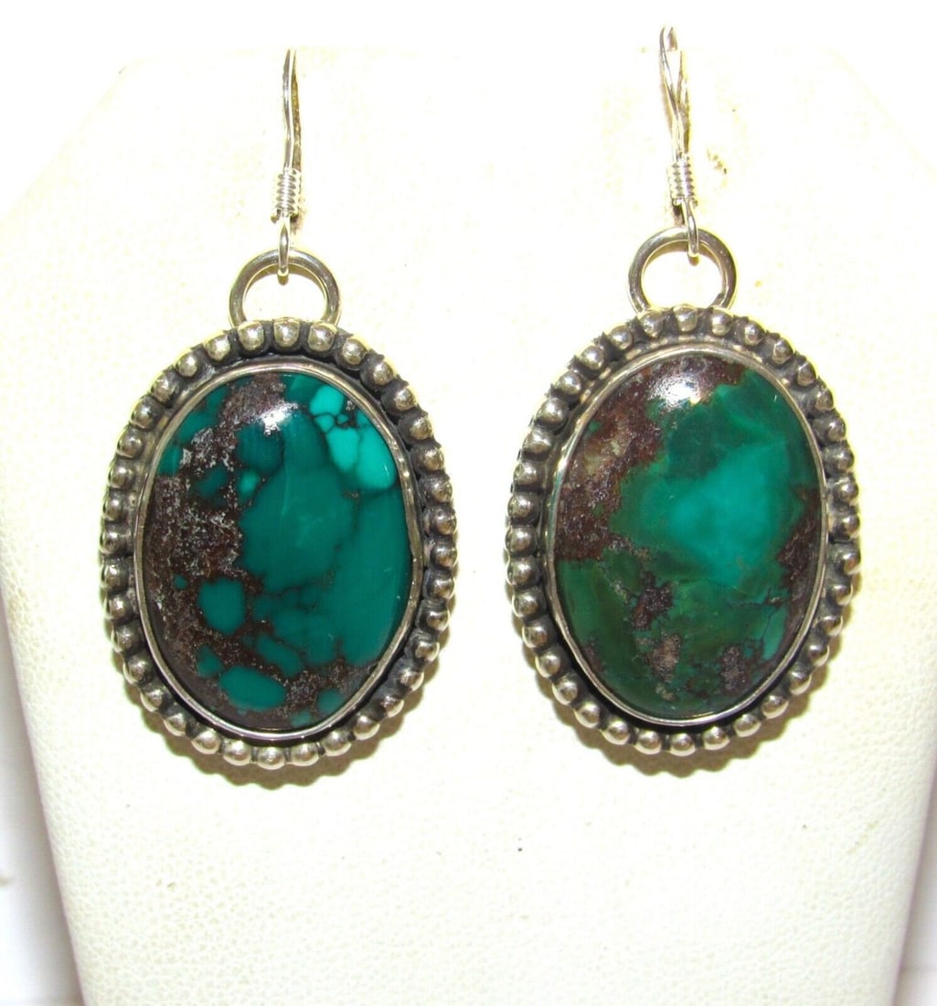 Navajo Gem Grade Royston Turquoise Dangle Earrings Sterling L Hurley (1 of 5)