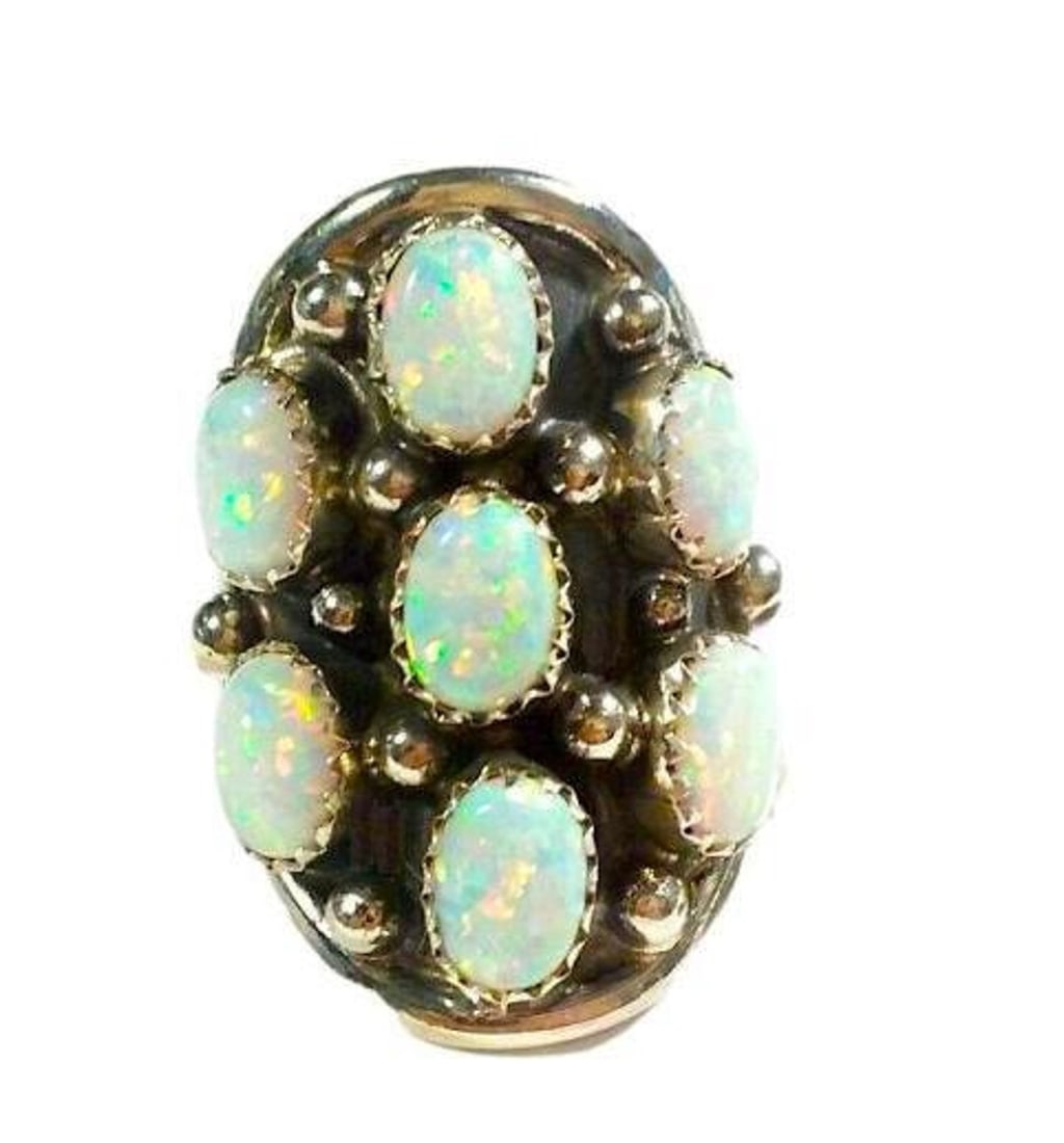 Navajo Opal Ring Size 9 Sterling Silver Fire Opal Statement Ring  Size 9 Native American Signed (1 of 4)