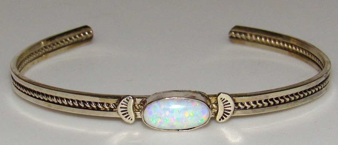 Navajo Opal Bracelet Stacker Sterling Silver Cuff Native American Signed (1 of 5)
