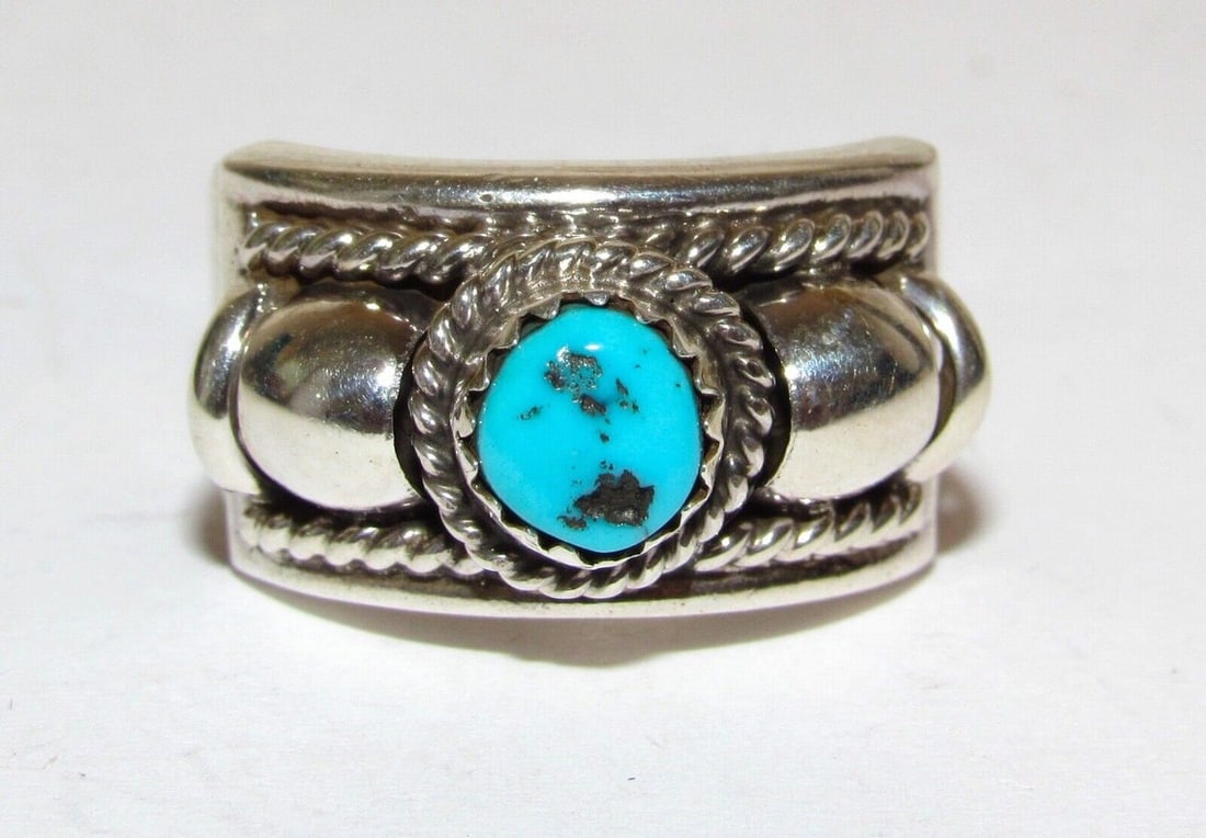 Navajo Thomas Charley Kingman Turquoise Ring Sz 7 Sterling Silver (1 of 6)