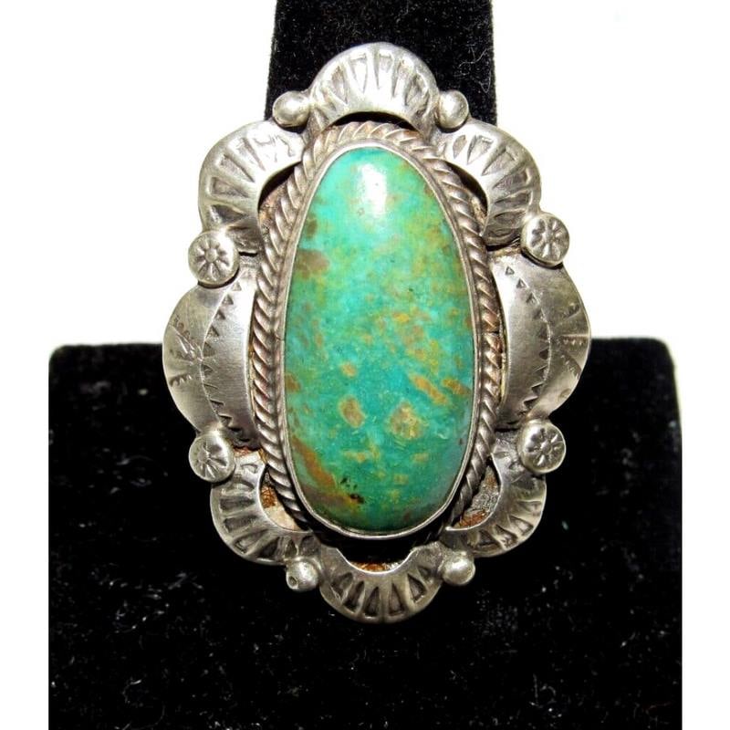 Navajo Royston Turquoise Statement Ring Sz 9 Sterling Silver Signed Native (1 of 5)
