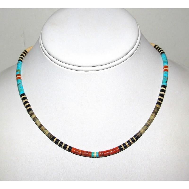 Santo Domingo Rolled Shell Orange Spiny & Turquoise Heishi Choker Necklace 16"L (1 of 2)