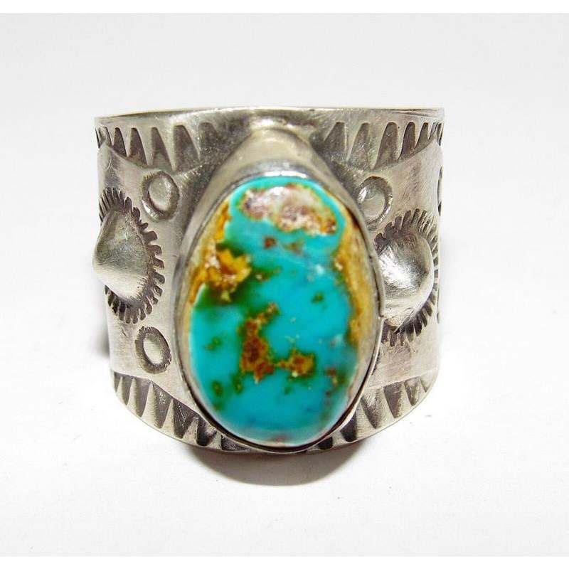 Navajo R.Willie Royston Turquoise Ring Sz 9 Sterling Silver Band Ingot Ring (1 of 5)