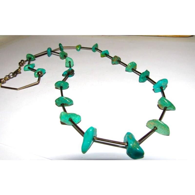 Old Pawn Navajo Kingman Nugget Necklace Liquid Sterling Silver Vintage (1 of 6)