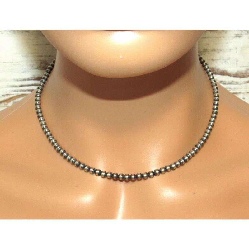 Navajo Pearls Necklace Sterling Silver Choker Necklace 16"L: Stunning 7mm Navajo pearls choker necklace. Measures about 16" long. Gorgeous, elegant & timeless piece that is sure to complement any outfit. Wonderful gift for anyone or yourself! :)