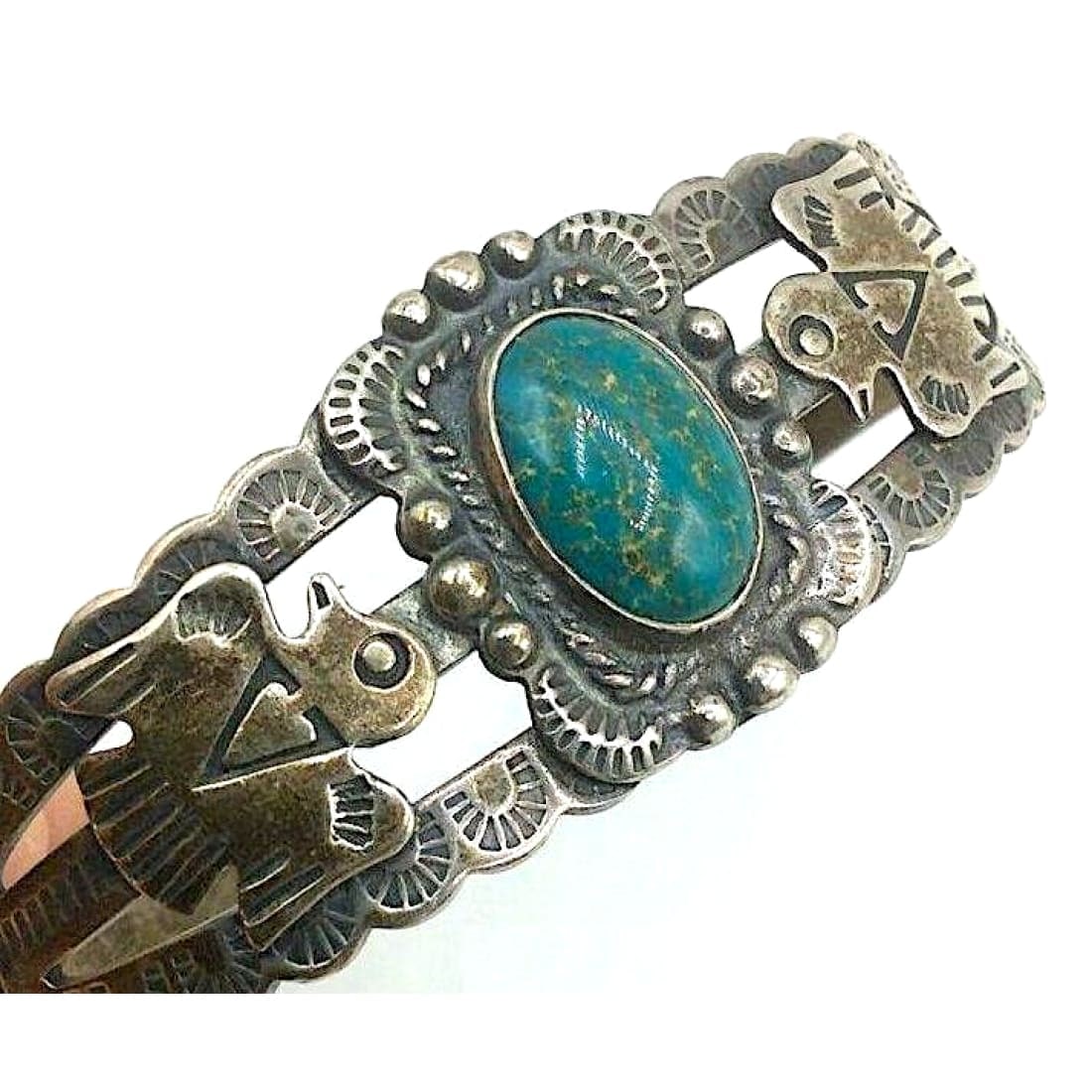 VTG Navajo Thunderbird Bracelet Navajo Ingot Sterling Turquoise Cuff Old Pawn (1 of 4)
