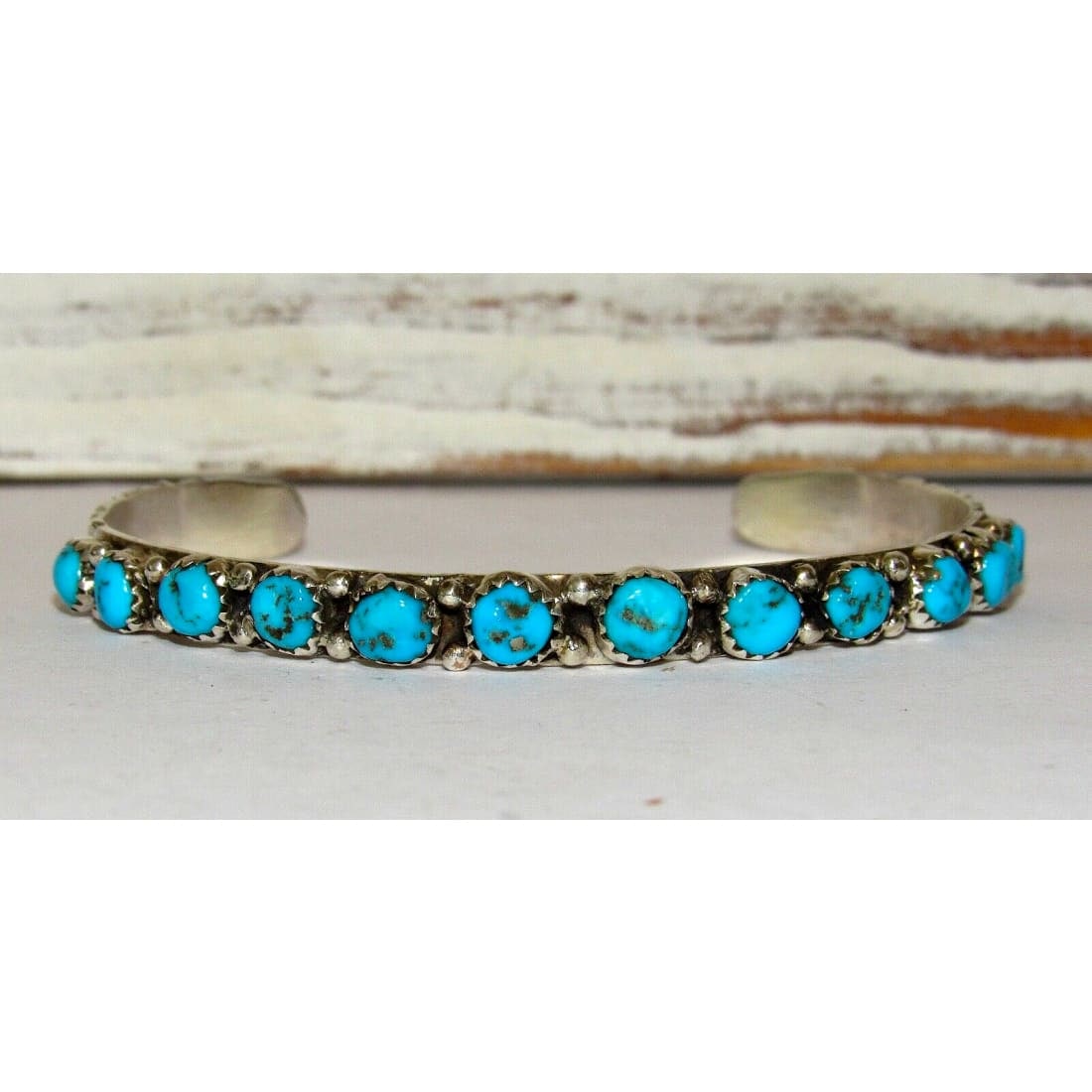 Navajo Kingman Turquoise Stacker Cuff Bracelet Sterling Silver Signed (1 of 5)