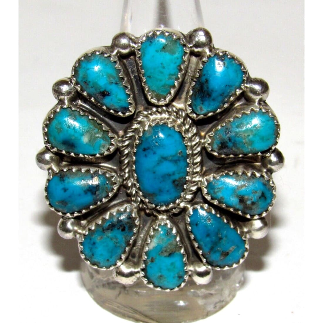Navajo Kingman Turquoise Statement Cluster Ring Sz 8.5 Sterling Silver (1 of 4)