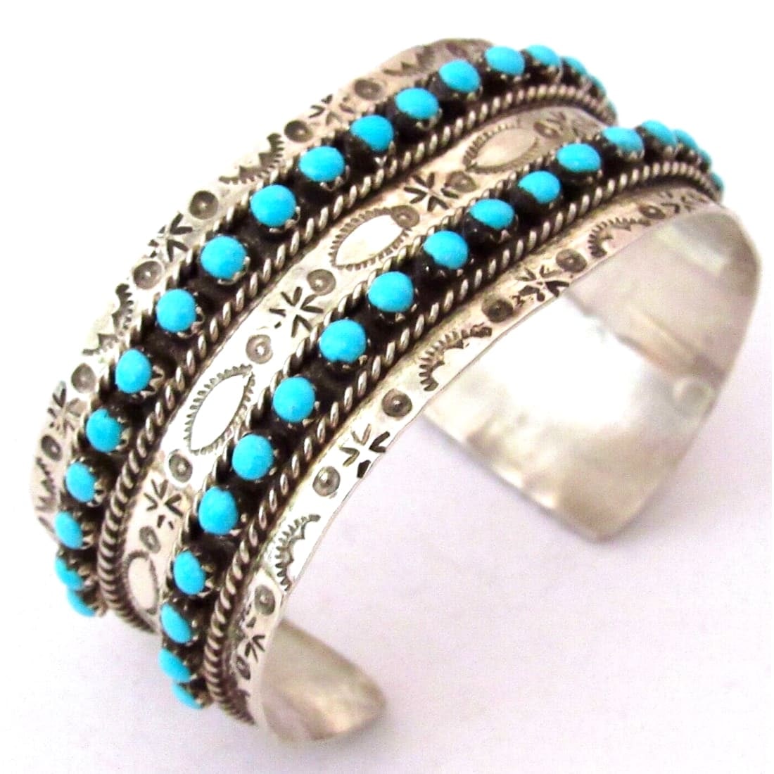 Zuni Sleeping Beauty Mine Snake Eye Turquoise Cuff Bracelet Sterling Signed (1 of 7)