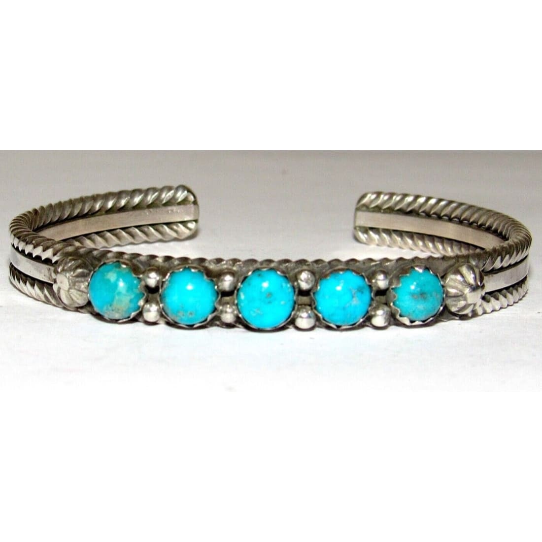 Navajo Kingman Turquoise Stacker Cuff Bracelet Sterling Silver Native Signed (1 of 5)