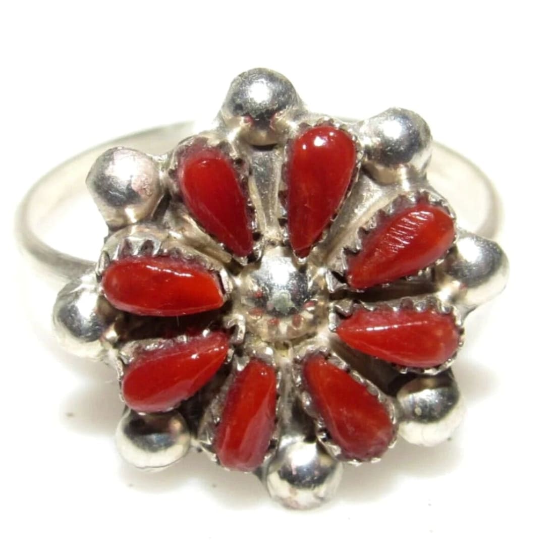 Zuni Sterling Silver Mediterranean Coral Cluster Ring by Dave Leekity Size 6 (1 of 3)