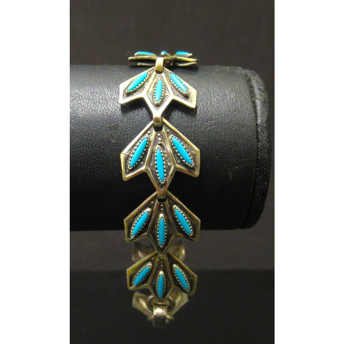 Old Pawn Zuni Link Bracelet Petit Point Turquoise Sterling Silver Native (1 of 4)