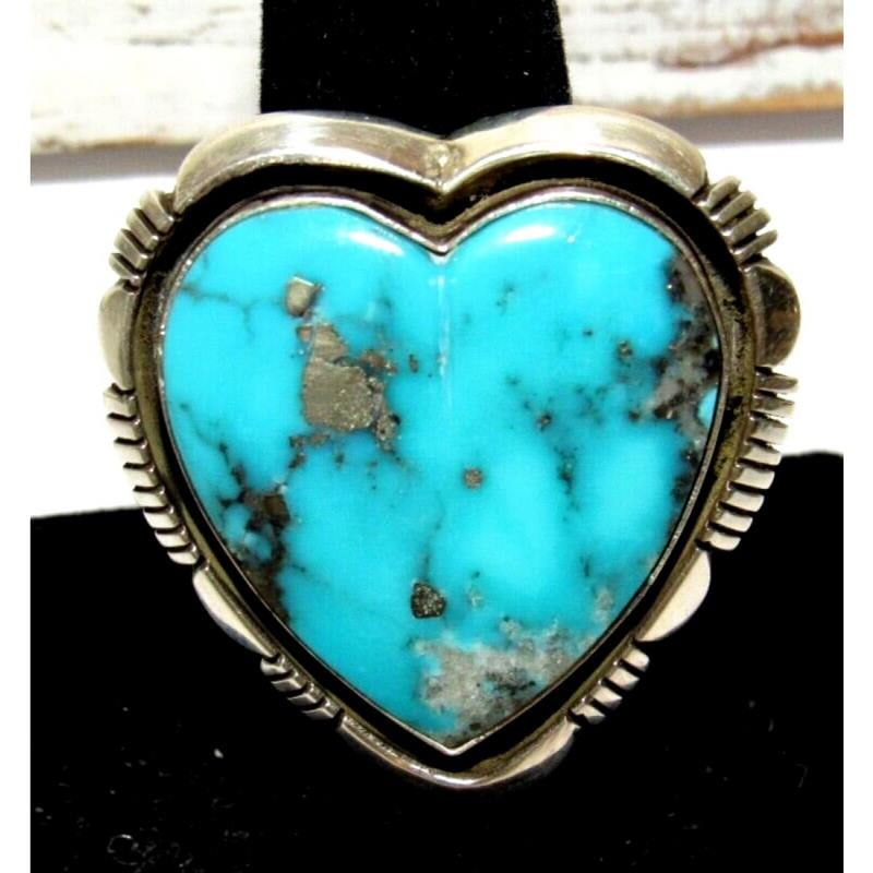 Navajo Kingman Turquoise Heart Ring Sz 7 Sterling Silver Ronnie Willie (1 of 9)