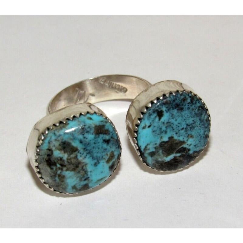 Navajo Crow Springs Turquoise Ring Sz 8 Adjustable Sterling Silver J Long (1 of 6)