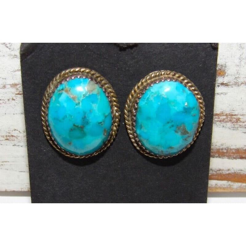 VTG Navajo Turquoise Post Earrings Sterling Silver (1 of 2)