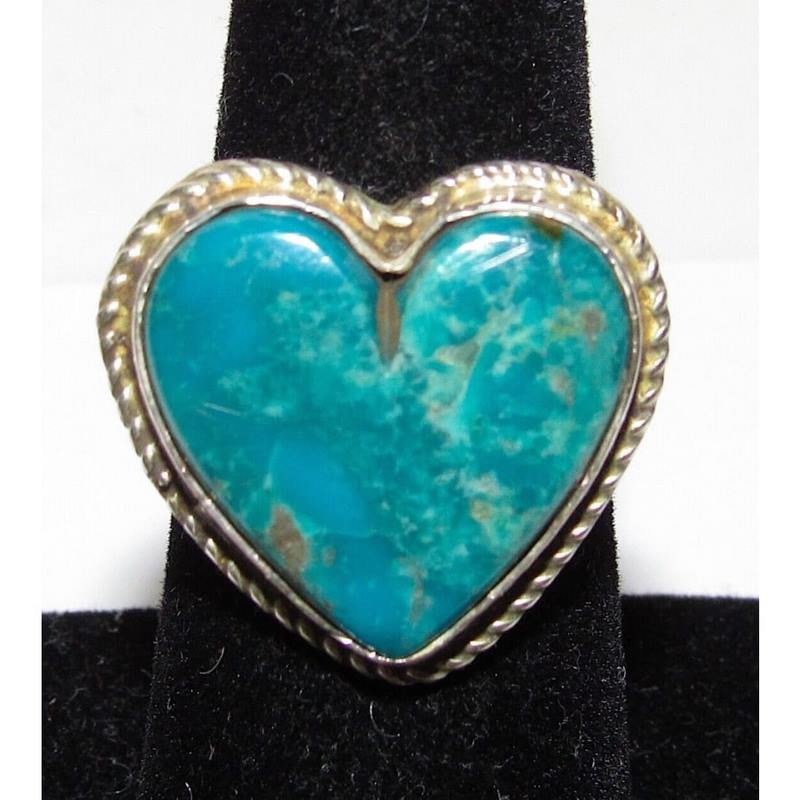 Navajo Kingman Turquoise Heart Ring Sz 6 Sterling Silver Geraldine Jones (1 of 4)