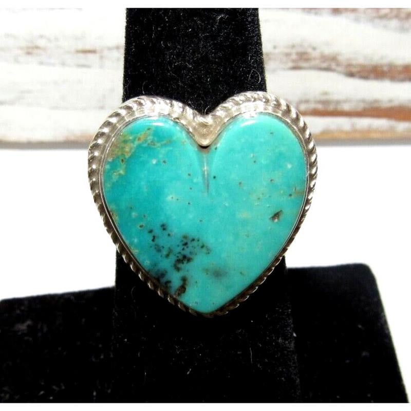 Navajo Royston Turquoise Heart Ring Sz 6 Sterling Silver Geraldine Jones (1 of 5)