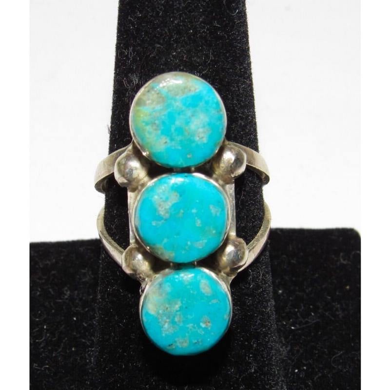 Navajo Royston Turquoise s Stone Design Ring Sz 9 Sterling Silver Signed Native (1 of 8)