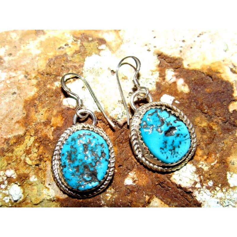 Navajo Kingman Dangle Drop Earrings Sterling Silver D. Morris (1 of 3)
