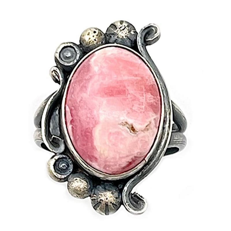 Navajo Pink Rhodochrosite Ring Size 9 Sterling Silver Christopher Nez (1 of 5)