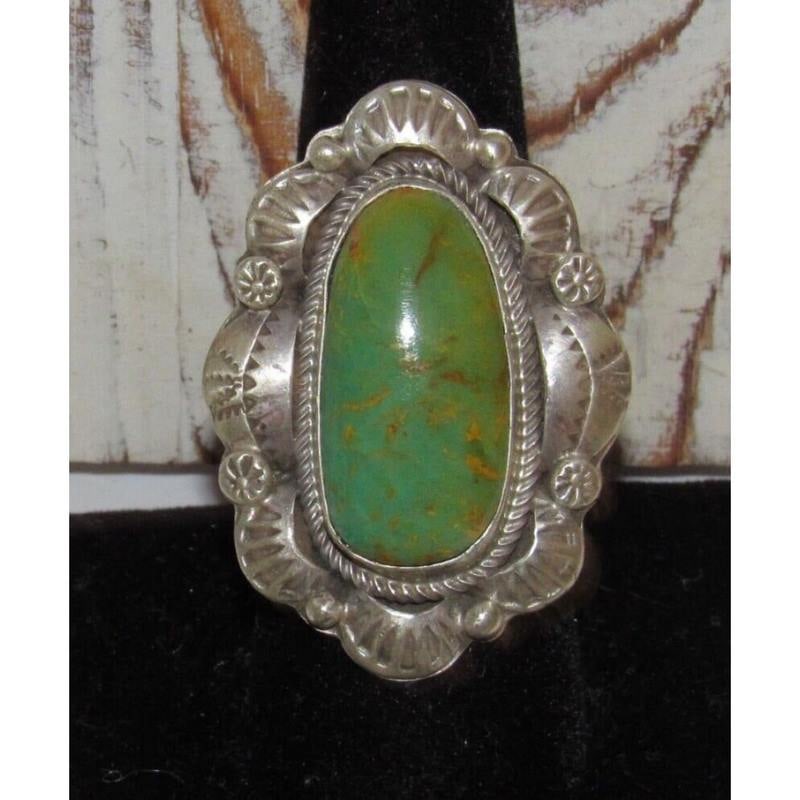 Navajo Royston Turquoise Statement Ring Sz 7 Sterling Silver Signed Native (1 of 5)
