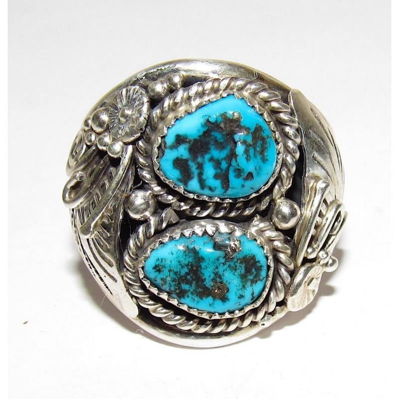 Navajo Kingman Turquoise Men Ring Size 12 Sterling Silver Signed (1 of 6)