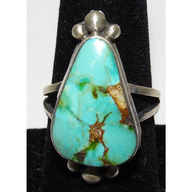 Navajo Sonoran Gold Turquoise Ring Sz 7.5 Sterling Silver Eli Skeets (1 of 6)