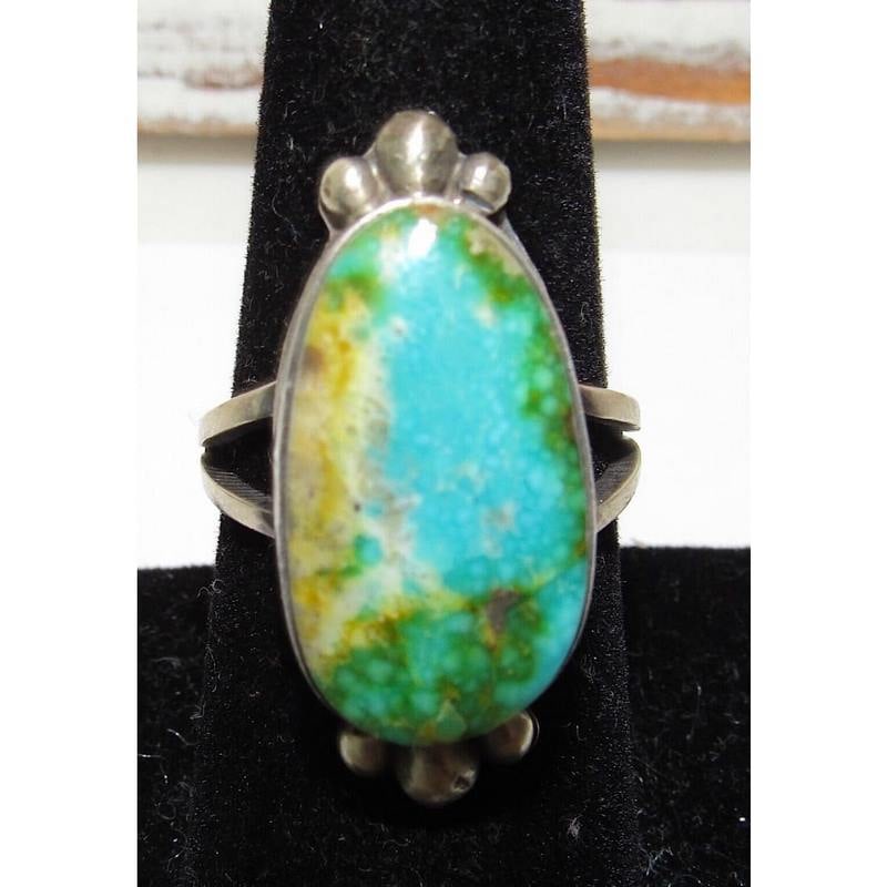 Navajo Sonoran Gold Turquoise Ring Sz 7.5 Sterling Silver Eli Skeets (1 of 5)
