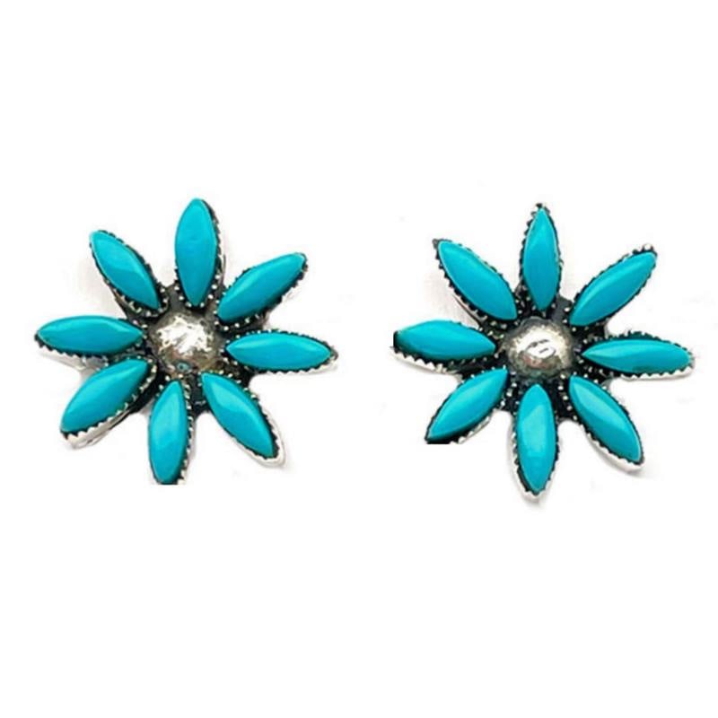 Zuni Turquoise Cluster Post Stud Earrings Sterling Silver Native American (1 of 3)