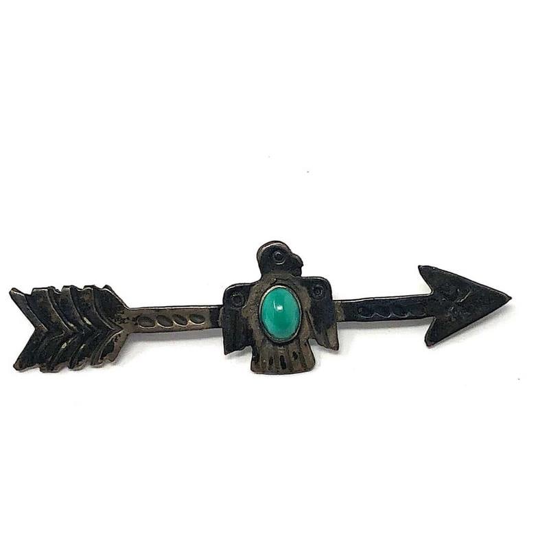 Old Pawn Navajo Thunderbird Pin Brooch Ingot Sterling Turquoise Fred Harvey Era (1 of 4)