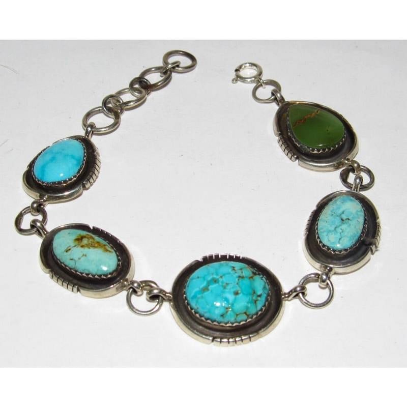 Navajo Sonoran Gold Turquoise Adjustable Link Bracelet Sterling Silver F Francis (1 of 4)