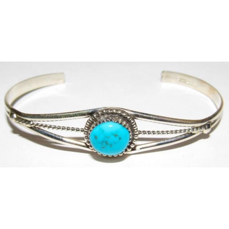 Navajo Kingman Turquoise Cuff Bracelet Sterling Silver Native Signed (1 of 5)