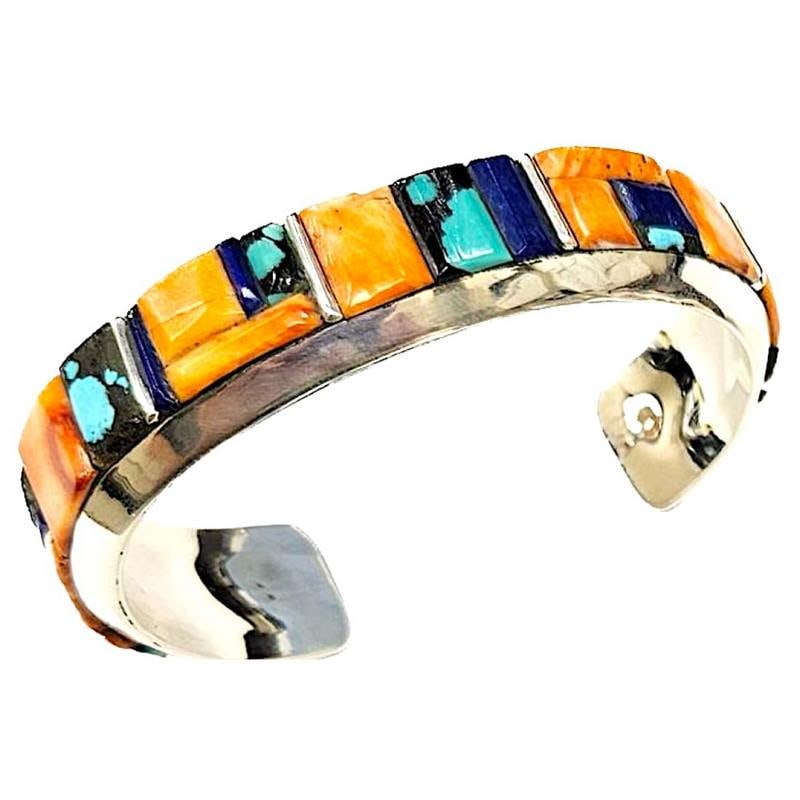 Navajo Cobblestone Inlay Bracelet Spiny Oyster Turquoise R. Brown (1 of 3)