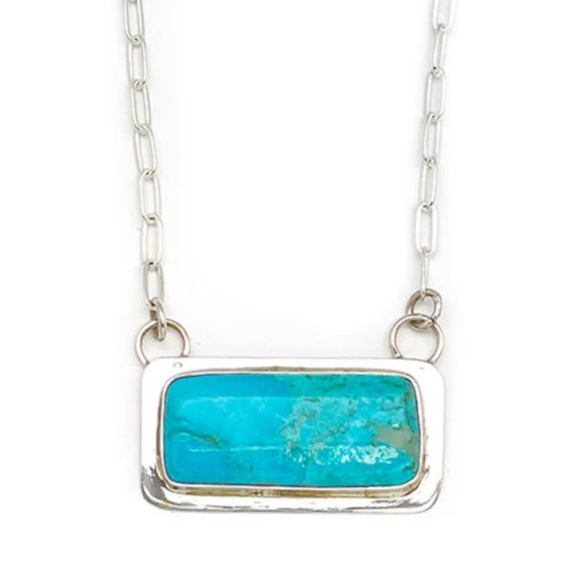 Navajo Kingman Turquoise Bar Necklace Sterling Silver Native American Signed (1 of 4)