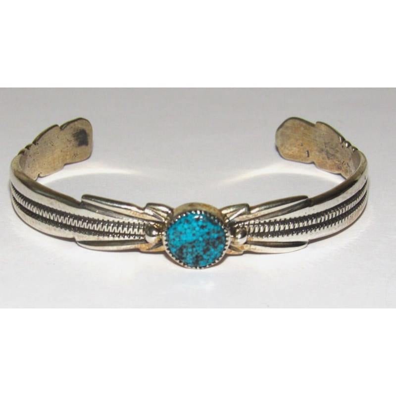 Navajo Spiderweb Kingman Turquoise Stacker Cuff Bracelet Sterling C & W Begay (1 of 6)
